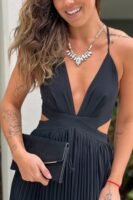 Black Maxi Dress With Pleated Bottom