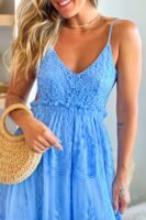 Blue Lace Maxi Dress With Crochet Top