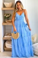 Blue Lace Maxi Dress With Crochet Top
