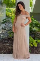 Champagne Off Shoulder Lurex Maxi Dress