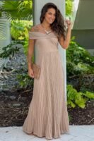 Champagne Off Shoulder Lurex Maxi Dress