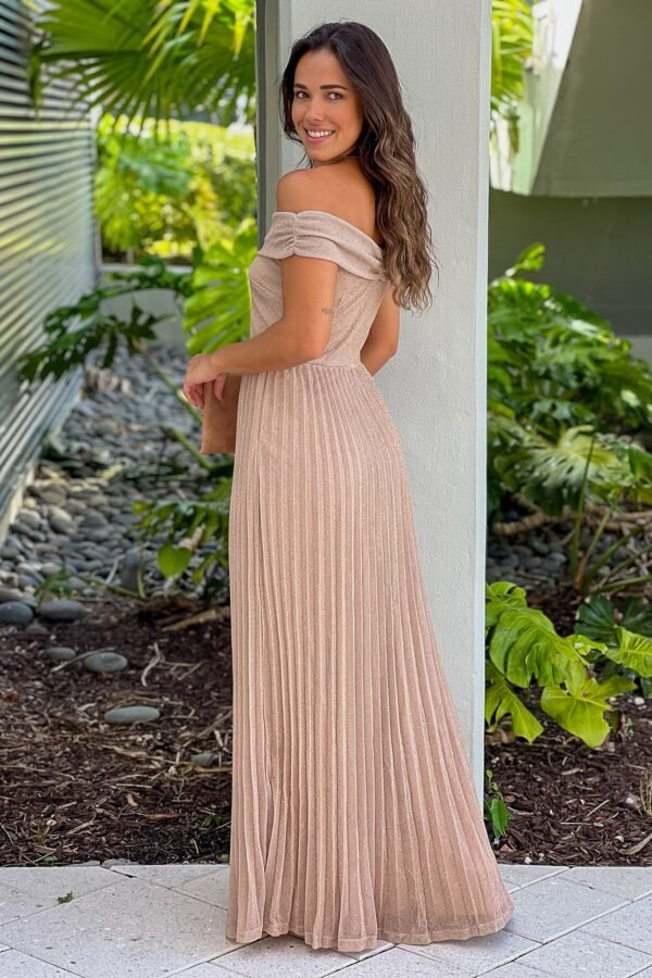 Champagne Off Shoulder Lurex Maxi Dress