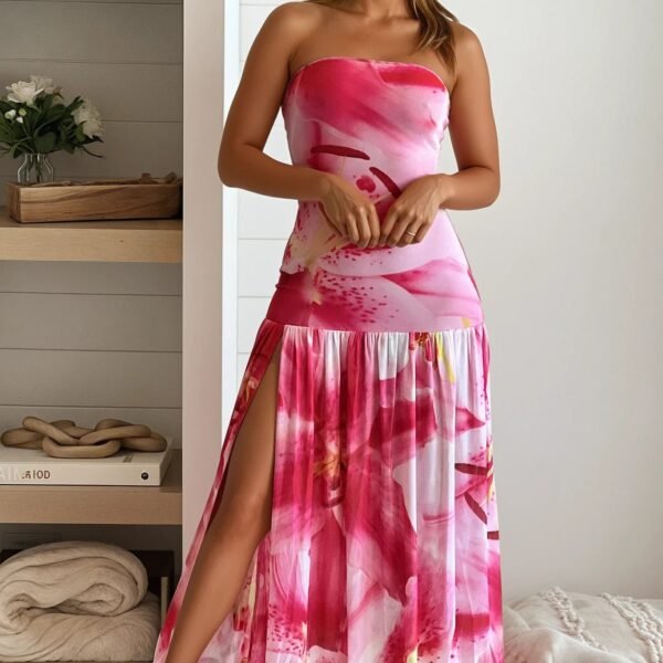 Fuchsia Flower Print Maxi Dress