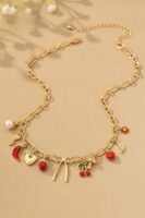 Gold Fruit Heart And Bow Charm Necklace