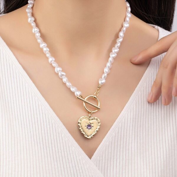 Gold Heart Pearl Chain Pendant Necklace