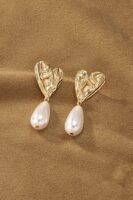 Gold Heart Stud With Pearl Drop Earrings