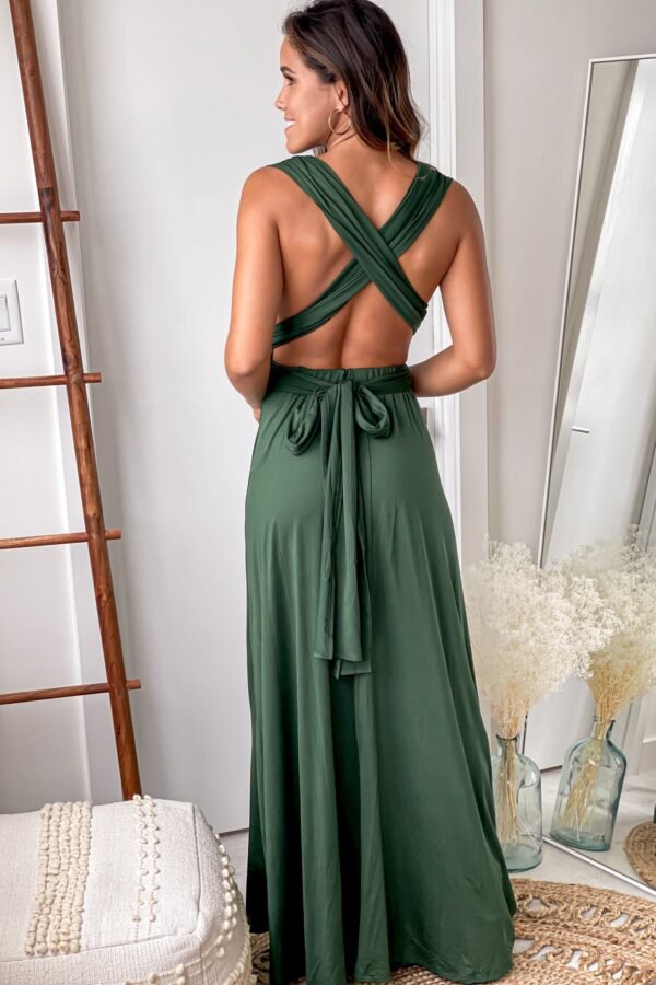 Hunter Green Multi Tie Maxi Dress With Slit