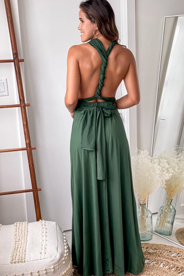 Hunter Green Multi Tie Maxi Dress With Slit