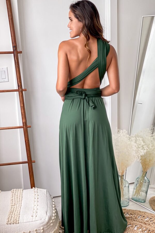 Hunter Green Multi Tie Maxi Dress With Slit