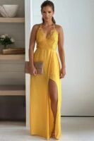 Mustard Crochet Top Maxi Dress With Slit