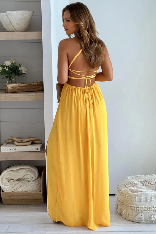 Mustard Crochet Top Maxi Dress With Slit