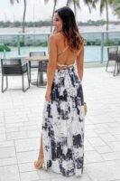 Off White Printed Maxi Dress With Cut Outs