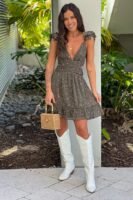 Olive Floral Swirly Straps Short Dress