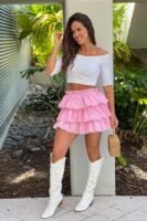Pink Ruffled Skort With Lace Detail