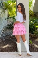 Pink Ruffled Skort With Lace Detail