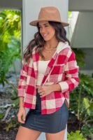 Red Plaid Hooded Jacket