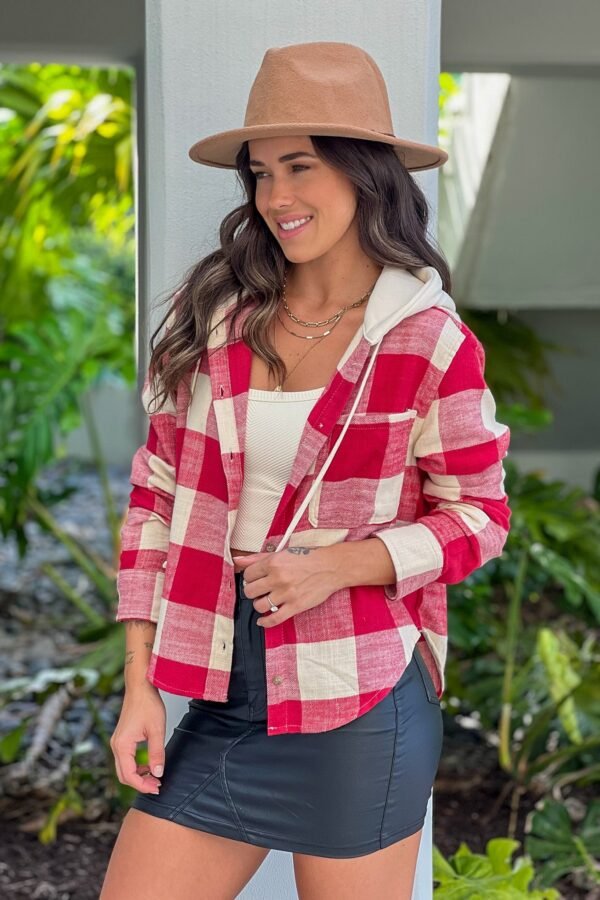Red Plaid Hooded Jacket