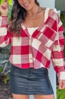 Red Plaid Hooded Jacket