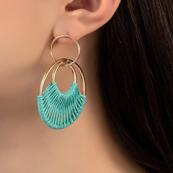 Turquoise Woven Double Hoop Drop Earrings