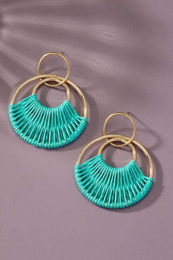 Turquoise Woven Double Hoop Drop Earrings