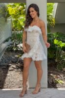White Lace Ruffled Strapless Dress